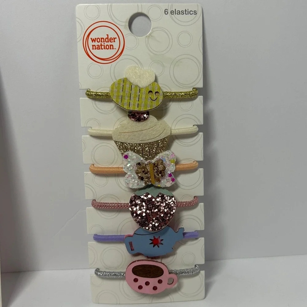 Wonder Nation Kids Hair Accessory Set Butterfly Clips Chenille Patches Elastics